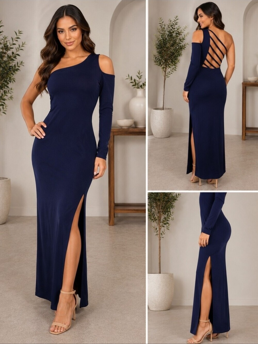 VENUS Blue Asymmetrical One-Shoulder Sheath Dress